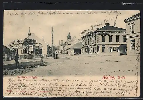 AK Wien-Liesing, Breitenfurterstrasse, Kreuzung mit Hotel Pibitz und Blick auf Türme