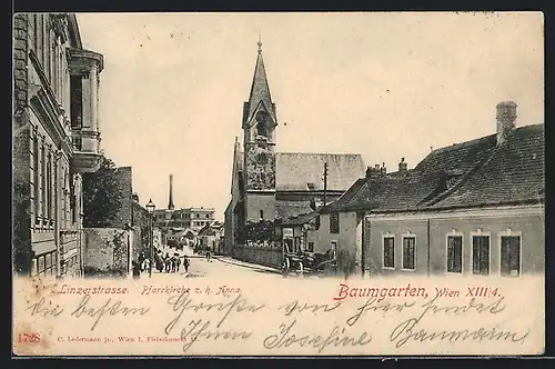 AK Wien, Baumgarten, Linzerstrasse mit Pfarrkirche z. h. Anna