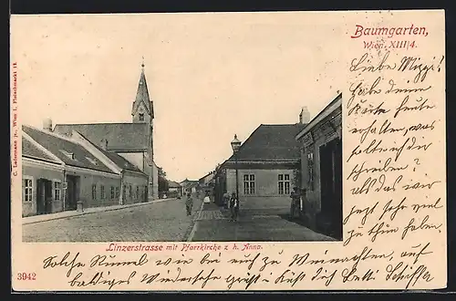 AK Wien, Baumgarten, Linzerstrasse mit Pfarrkirche z. heiligen Anna