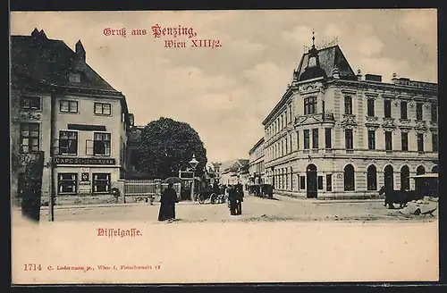 AK Wien-Penzing, Nisselgasse mit Cafe Schönbrunn, Strassenkreuzung