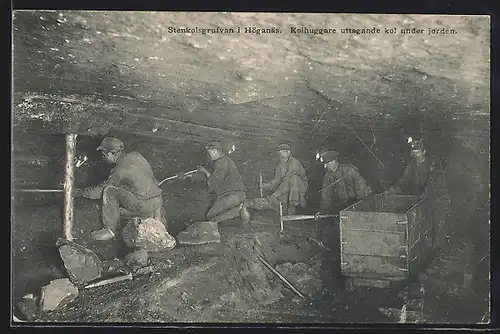 AK Höganäs, Stenkkolsgrufvan, Kolhuggare uttagande kol under jorden, Kohlebergbau