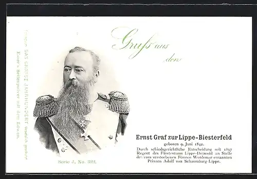 AK Porträt Graf Ernst zur Lippe-Biesterfeld in Uniform