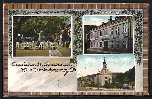 AK Wien, Restaurant von I. Scheiderbauer, Gasthof Neuwaldegg, Endstation der Strassenbahn Dornbacherstrasse 116