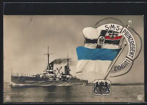 AK Kriegsschiff SMS Prinzregent Luitpold in Fahrt, Reichskriegsflagge