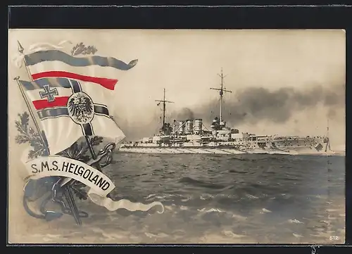 AK Gesamtansicht vom Kriegsschiff S.M.S. Helgoland bei leichtem Wellengang