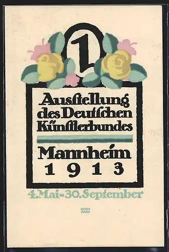 Künstler-AK sign. Lucien Bernhard: Mannheim, 1. Ausstellung des Deutschen Künstlerbundes 1913