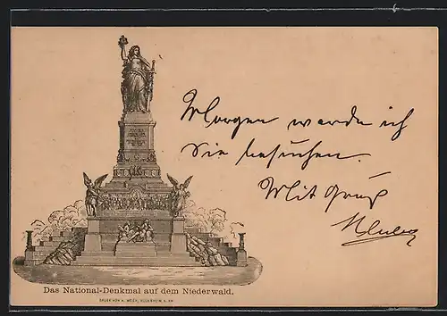 Vorläufer-Lithographie Ganzsache PP6F104 /06: Das National-Denkmal auf dem Niederwald, 1883