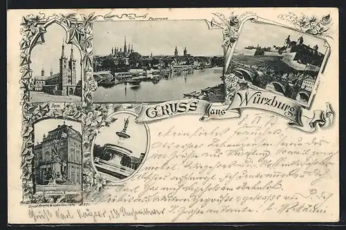 AK Würzburg, Dom, Festung, Luitpoldbrunnen