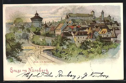 Sonnenschein-Lithographie Nürnberg, Blick vom Hallerthor zur Burg