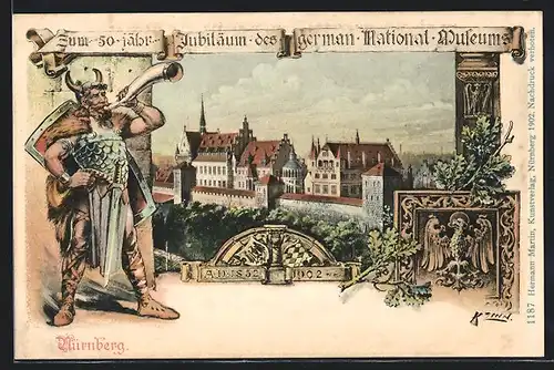 AK Nürnberg, Panorama um 50-jähr. Jubiläum des german. National-Museums