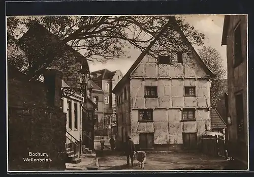 AK Bochum, Strasse im Weilenbrink und Mann mit Ziege