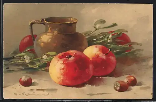 Künstler-AK Catharina Klein: Krug mit Äpfeln und Nüssen