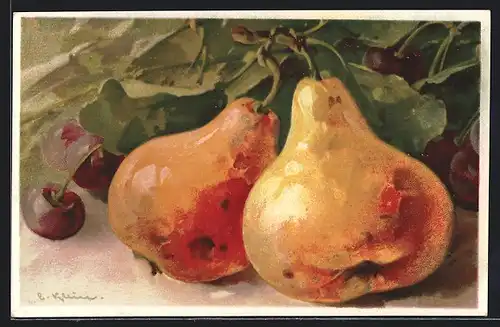 Künstler-AK Catharina Klein: Birnen und Kirschen