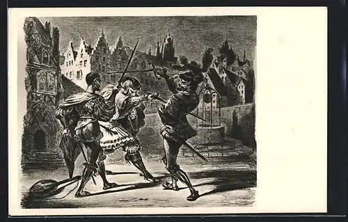 AK Eugène Delacroix, Zu Goethes Faust, Fechtszene