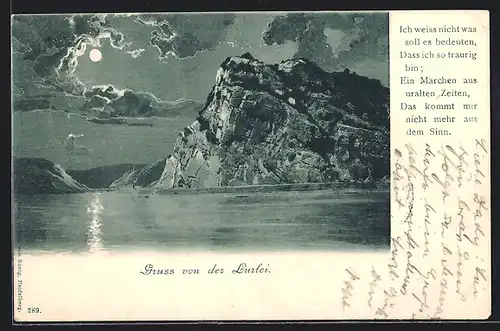 AK Märchen der Loreley die auf einem Felsen sitzen soll