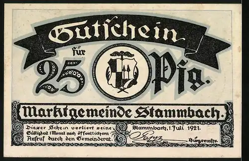 Notgeld Weissenstein b. Stammbach 1921, 25 Pfennig, Vereinshaus u. Aussichtsturm