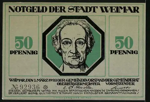 Notgeld Weimar 1921, 50 Pfennig, Reisender heilt einen Verletzten