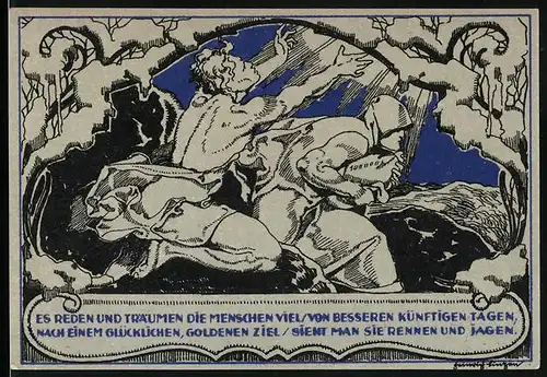 Notgeld Weimar 1921, 50 Pfennig, Mann betet gen Himmel