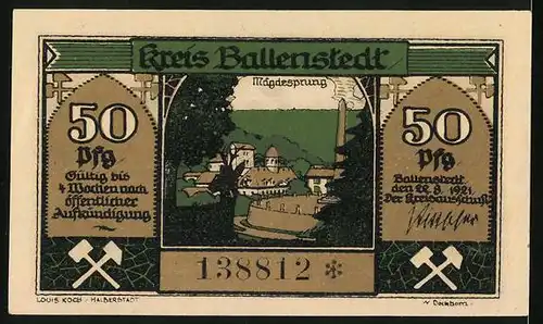 Notgeld Ballenstedt 1921, 50 Pfennig, Mägdesprung u. Zwerge