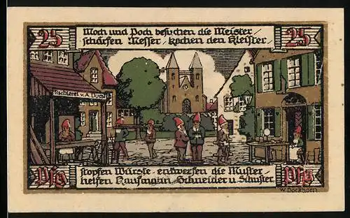 Notgeld Ballenstedt 1921, 25 Pfennig, Zwerge auf Marktplatz