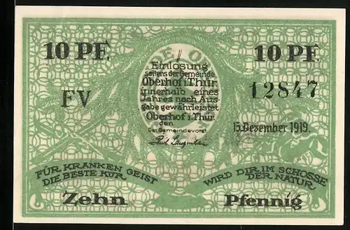 Notgeld Oberhof i. Thür. 1919, 10 Pfennig, Rennsteig