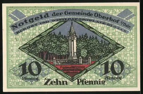 Notgeld Oberhof i. Thür. 1919, 10 Pfennig, Rennsteig