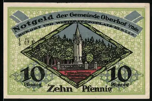 Notgeld Oberhof i. Thür. 1919, 10 Pfennig, Denkmal am Rennsteig