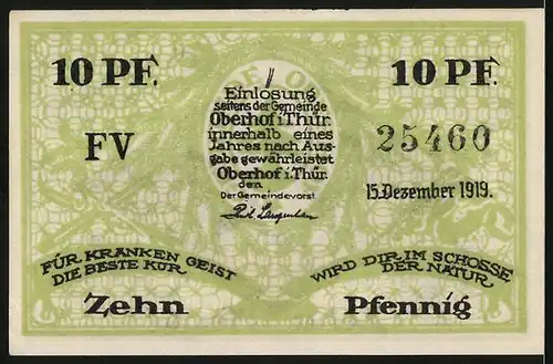 Notgeld Oberhof i. Thür. 1919, 10 Pfennig, Denkmal am Rennsteig