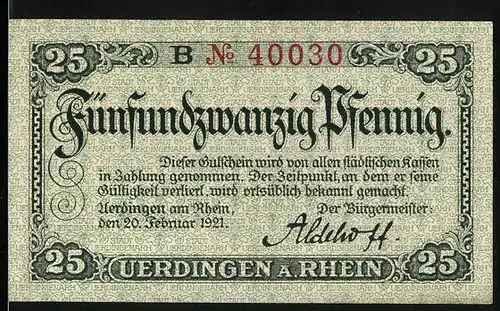 Notgeld Uerdingen a. Rhein, 25 Pfennig, Dampfer auf dem Rhein