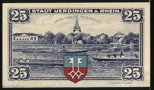 Notgeld Uerdingen a. Rhein, 25 Pfennig, Dampfer auf dem Rhein