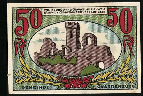 Notgeld Gnarrenburg, 50 Pfennig, Ruine Gnarrenburg