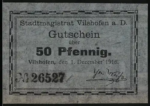 Notgeld Vilshofen a. D., 50 Pfennig, Signatur