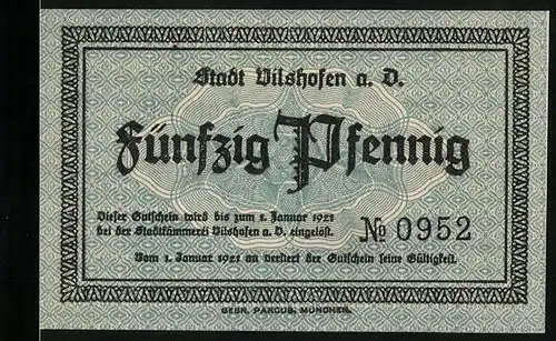 Notgeld Vilshofen a. D. 1921, 50 Pfennig, Burgruine Hilgartsberg