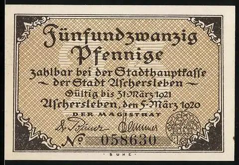 Notgeld Aschersleben 1920, 25 Pfennig, Ortsansicht