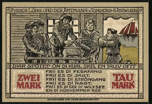 Notgeld Westerland /Sylt 1921, 2 Mark, Seemänner u. Mönch