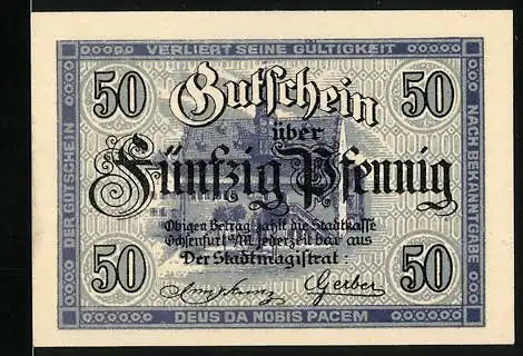 Notgeld Ochsenfurt a. M. 1914, 50 Pfennig, Stadtwappen