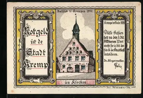 Notgeld Krempe 1920, 100 Pfennig, Rathaus