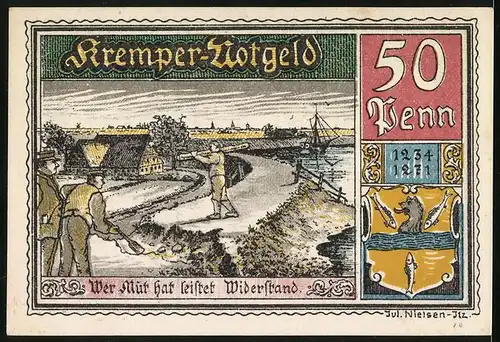 Notgeld Krempe 1920, 50 Pfennig, Kremper Vogelscheeten