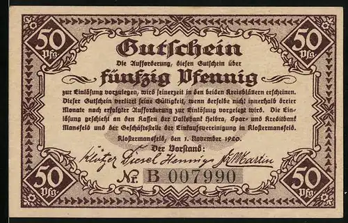 Notgeld Mansfeld 1920, 50 Pfennig, Schloss Mansfeld