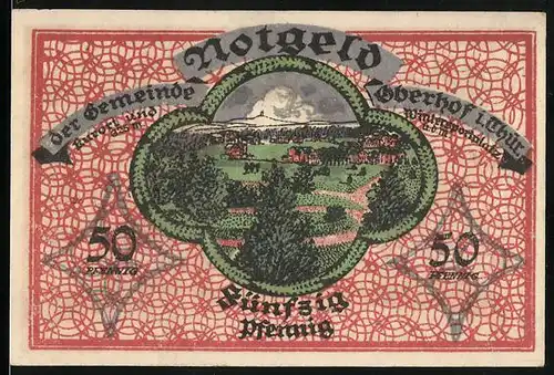 Notgeld Oberhof i. Thür. 1919, 50 Pfennig, Ort mit Wiesen