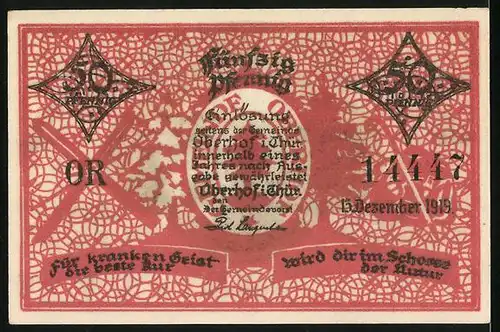 Notgeld Oberhof i. Thür. 1919, 50 Pfennig, Ort mit Wiesen