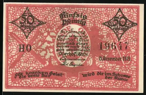 Notgeld Oberhof i. Thür. 1919, 50 Pfennig, Ort mit Bäumen