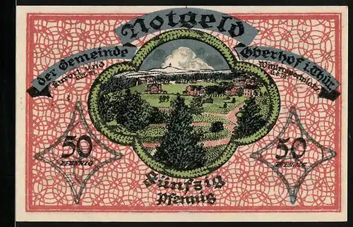 Notgeld Oberhof i. Thür. 1919, 50 Pfennig, Ort mit Wiesen u. Bäumen