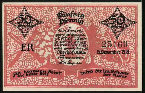 Notgeld Oberhof i. Thür. 1919, 50 Pfennig, Ort mit Wiesen u. Bäumen