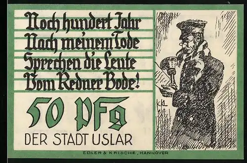 Notgeld Uslar, 50 Pfennig, Redner Bode