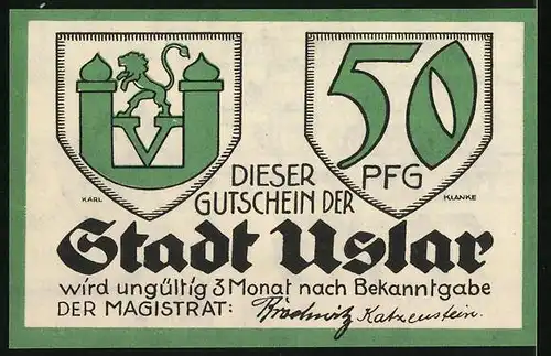 Notgeld Uslar, 50 Pfennig, Redner Bode