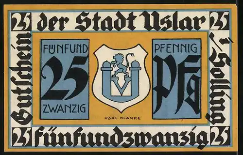 Notgeld Uslar i. S. 1921, 25 Pfennig, Fachwerkhaus