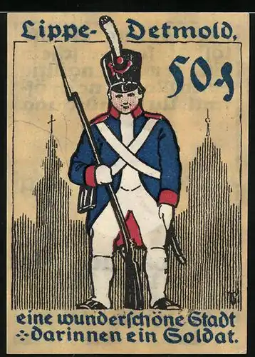 Notgeld Lippe-Detmold 1920, 50 Pfennig, Soldat mit Gewehr