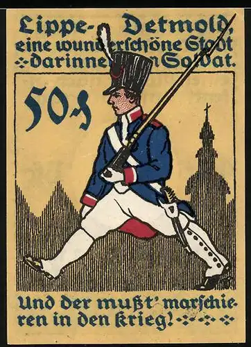 Notgeld Lippe-Detmold 1920, 50 Pfennig, Soldat im Marschschritt