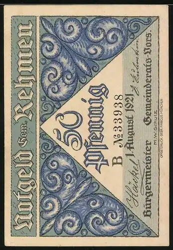 Notgeld Rehmen 1921, 50 Pfennig, Mühle